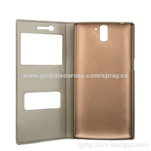 PU Leather Case for Mobile Phone, with Clear Window and Stand